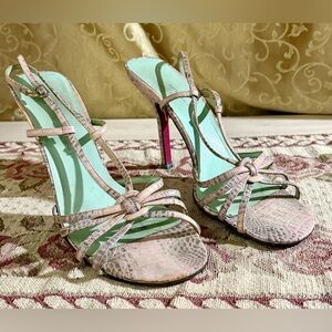 Vintage Emanuel Ungaro Pink Crocodile Leather Strappy Sandal Heels Size 10